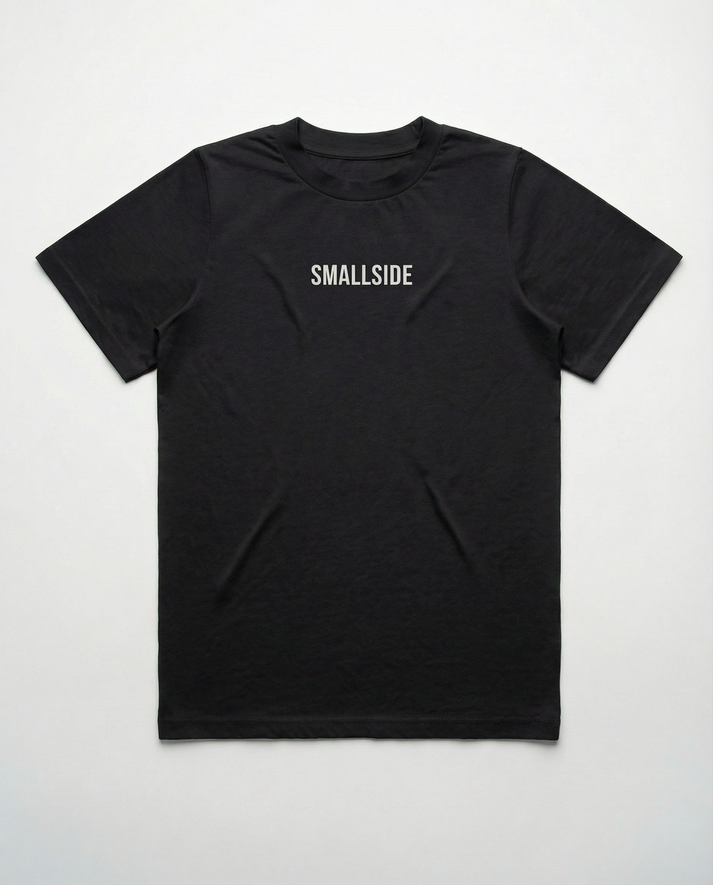 Black t-shirt with 'SMALLSIDE' text on a white background