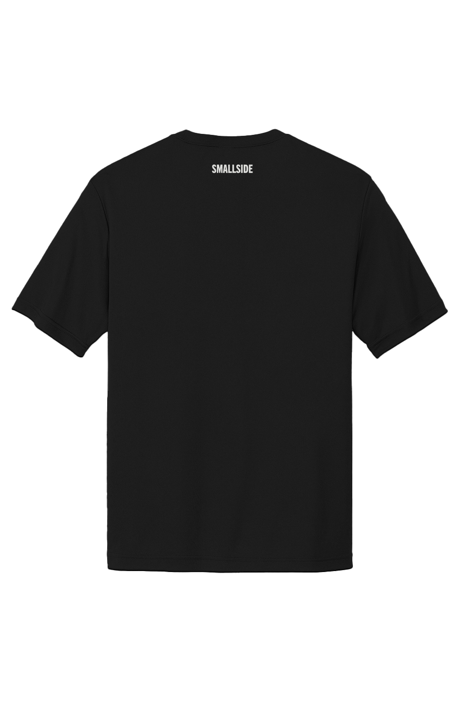 Black t-shirt with 'SMALLSIDE' branding on the back against a white background