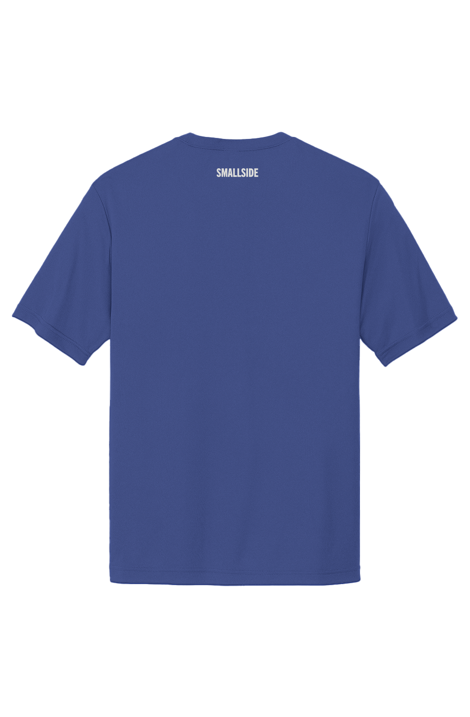 Blue t-shirt with 'SMALLSIDE' branding on the back against a white background