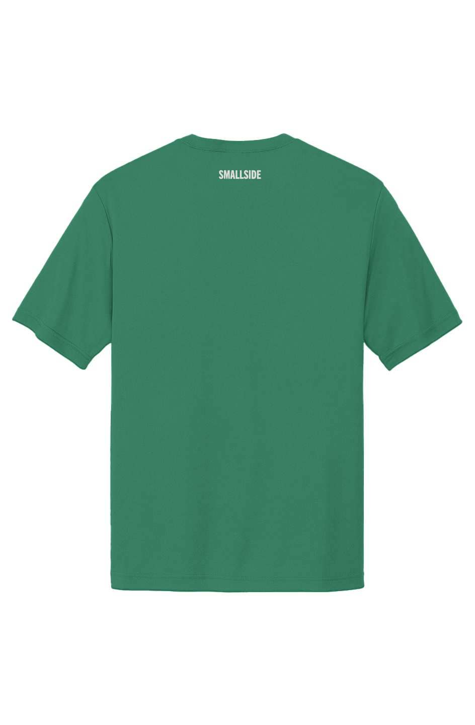 Green t-shirt with 'Smallside' branding on the back against a white background