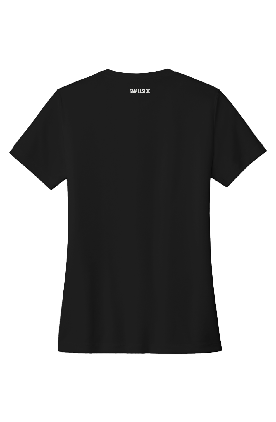 Black t-shirt with 'Smallside' branding on the back against a white background