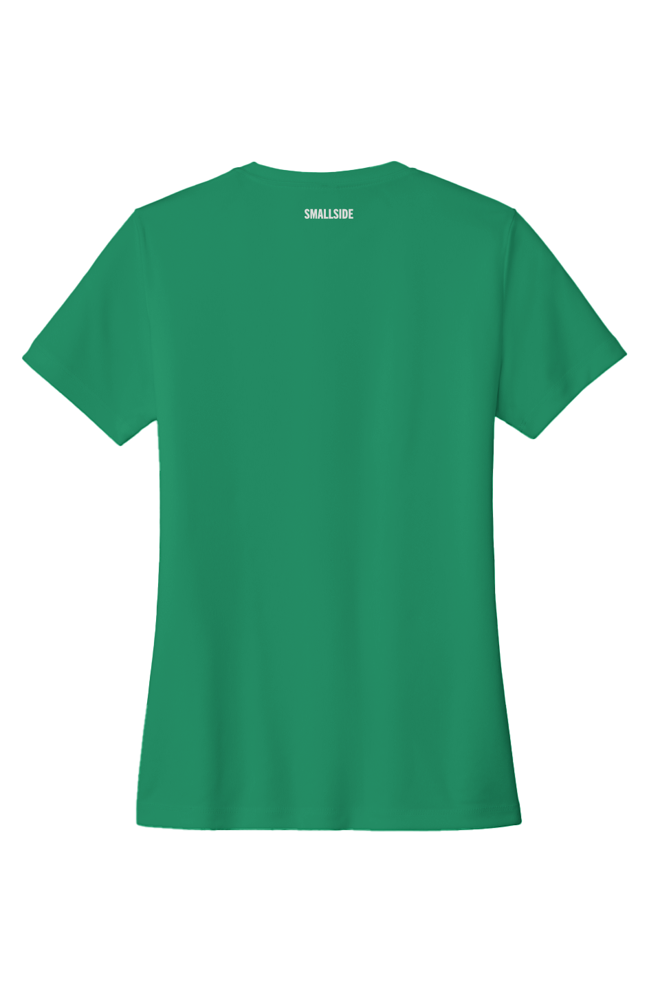 Green t-shirt with 'Smallside' branding on the back against a white background