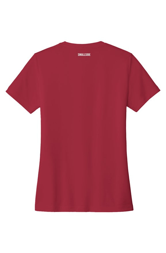 Red t-shirt with 'Smallside' branding on a white background
